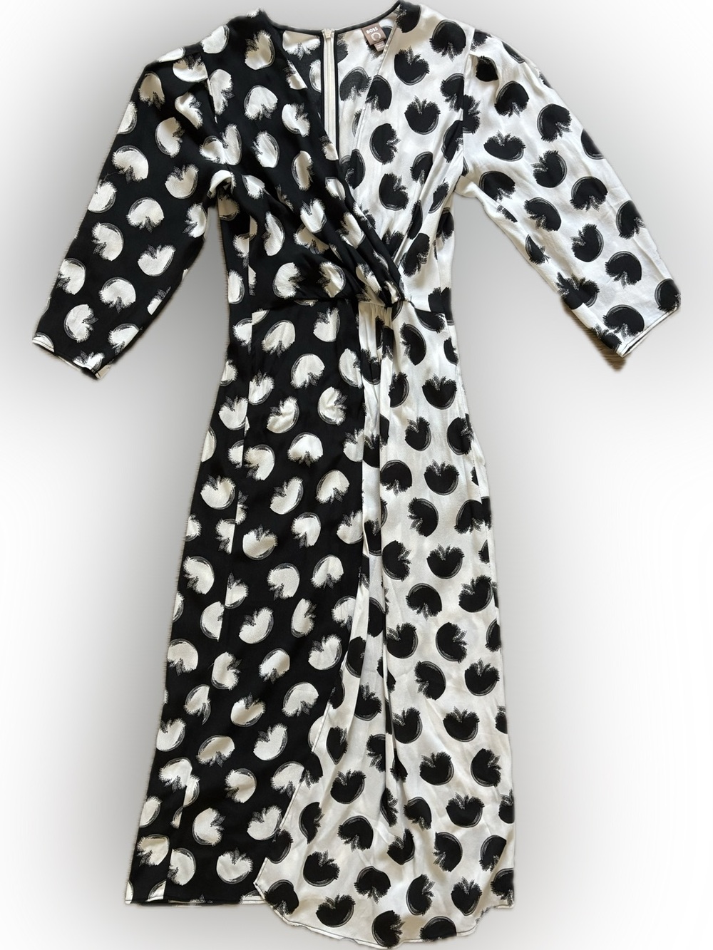 Hugo Boss Danotta Reverse Palm Print Wrap Midi Dress Black White Size 2